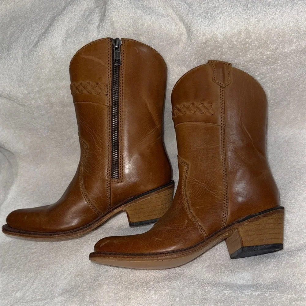 Old West Tan Leather Kids Boots